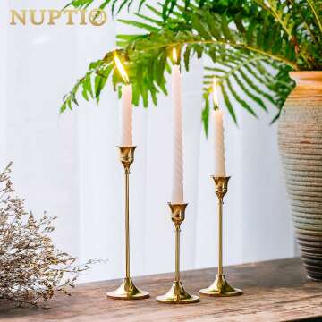 Elegant Brass Gold Candlestick Holders Set of 3