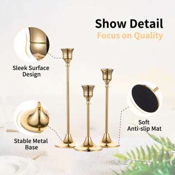 Elegant Brass Gold Candlestick Holders Set of 3