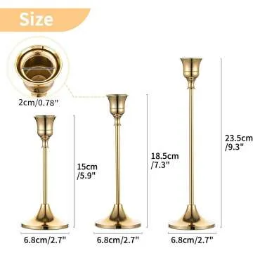 Elegant Brass Gold Candlestick Holders Set of 3