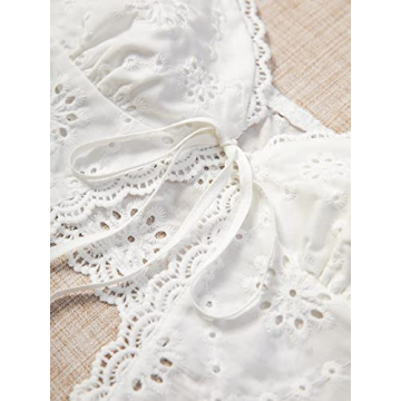 SweatyRocks Women's Lace Trim Tie Front Cami Top White M