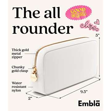 Embla Makeup Bag Travel Cosmetics Pouch and Toiletry Bag, Nylon Zipper Pouch Purse, Cute Make Up Org...
