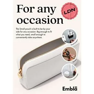 Embla Makeup Bag Travel Cosmetics Pouch and Toiletry Bag, Nylon Zipper Pouch Purse, Cute Make Up Organizer Storage Tote for Women Girls, Waterproof Travel Skincare Case, Small Makeup Bags, White