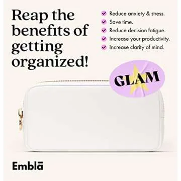 Embla Makeup Bag Travel Cosmetics Pouch and Toiletry Bag, Nylon Zipper Pouch Purse, Cute Make Up Organizer Storage Tote for Women Girls, Waterproof Travel Skincare Case, Small Makeup Bags, White