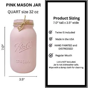 Pink Mason Jars Centerpieces for Baby Shower, QUART 32 oz. Rustic Farmhouse Mason Jar, Pink Flower V...