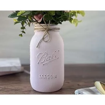 Pink Mason Jars Centerpieces for Baby Shower, QUART 32 oz. Rustic Farmhouse Mason Jar, Pink Flower Vase, Baby Shower Centerpiece for Girls, Pink Mason Jar Decoration, Painted Mason Jars