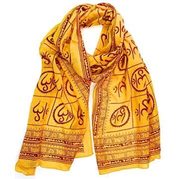 OMA® OM Namah Shivaya Prayer Meditation Shawl YELLOW With Large Printed Om FEDERAL (TM) BRAND