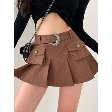 Trendy Y2K Pleated Denim Skirt for Women Girls