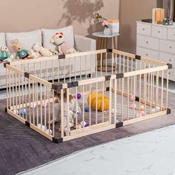 Playpen for Babies and Toddlers, Wooden,Conababy Baby Play Fence, Play Yards,Baby Activity Center, I...