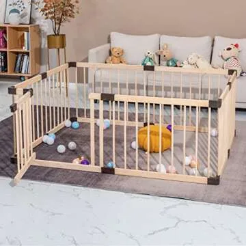 Playpen for Babies and Toddlers, Wooden,Conababy Baby Play Fence, Play Yards,Baby Activity Center, Indoor(140x200CM)