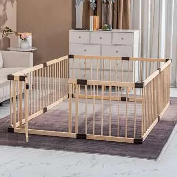 Playpen for Babies and Toddlers, Wooden,Conababy Baby Play Fence, Play Yards,Baby Activity Center, Indoor(140x200CM)