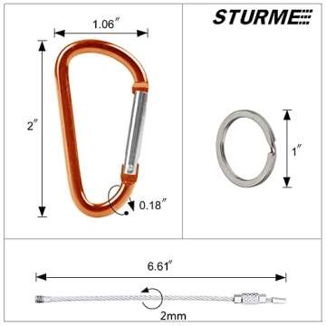 STURME 2" Aluminum D Ring Carabiners Clip D Shape Spring Loaded Gate Small Keychain Carabiner Clip S...