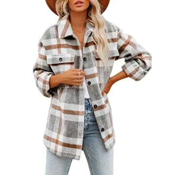 Beaully Women's Flannel Plaid Shacket — Cozy & Stylish Layering Essential with Pockets, Khaki XXL