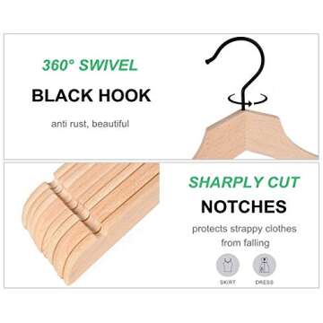 Amber Home 24 Pack Stylish Thin Solid Wooden Shirt Dress Hangers, Sturdy Natural Slim Wood Coat Jacket Hangers with Non-Lacquer Smooth Surface, Extra Space Saving Clothes Hangers (Natural, 24)