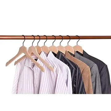 Amber Home 24 Pack Stylish Thin Solid Wooden Shirt Dress Hangers, Sturdy Natural Slim Wood Coat Jacket Hangers with Non-Lacquer Smooth Surface, Extra Space Saving Clothes Hangers (Natural, 24)