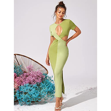 Stylish WDIRARA Women's Colorblock Maxi Dress Online