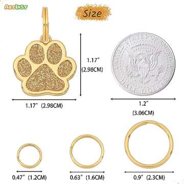 Artinst Dog Tag Personalized Custom Engraving Up to 5 Lines of Content for Your Pet's Name and Information Cute Paw Shaped Pet Id Tag (Gold)