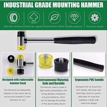 Keadic 5pcs Upholstery Tacks Tools Set, Double-Faced Upholstery Mallet with 2 Replacement Rubber Heads, Staple Lifter and Removal Pliers, for Furniture Repair and Jewelry Craft Decoration Project