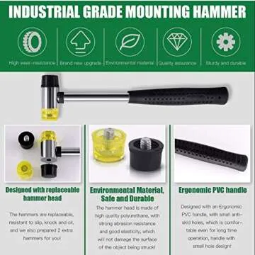 Keadic 5pcs Upholstery Tacks Tools Set, Double-Faced Upholstery Mallet with 2 Replacement Rubber Heads, Staple Lifter and Removal Pliers, for Furniture Repair and Jewelry Craft Decoration Project