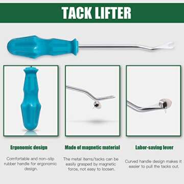 Keadic 5pcs Upholstery Tacks Tools Set, Double-Faced Upholstery Mallet with 2 Replacement Rubber Heads, Staple Lifter and Removal Pliers, for Furniture Repair and Jewelry Craft Decoration Project