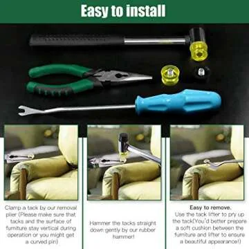 Keadic 5pcs Upholstery Tacks Tools Set, Double-Faced Upholstery Mallet with 2 Replacement Rubber Heads, Staple Lifter and Removal Pliers, for Furniture Repair and Jewelry Craft Decoration Project