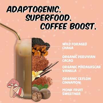 Renude Chagaccino - Chaga Mushroom Powder, Mushroom Coffee Drink Mix with Adaptogens, Natural Energy...