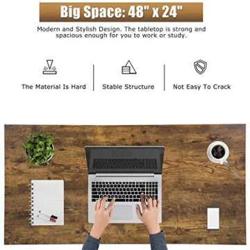 Computer Desk Home Office Desk 48”W x 24”D Gaming Desk Corner Writing Black Large Student Art Modren Simple Style PC Wood and Metal Desk Workstation for Small Space，Vintage