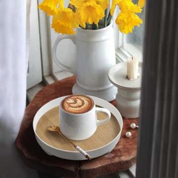 PETIARKIT Bathroom Tray 9" Vanity Organizer, Round Wood Serving Tray, Cosmetic Holder for Home Decor...