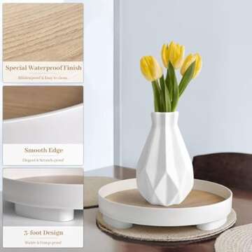 PETIARKIT Bathroom Tray 9" Vanity Organizer, Round Wood Serving Tray, Cosmetic Holder for Home Decor, Dresser, Countertop, Kitchen, Perfume, Candle, Lotion Display Cases (Small)