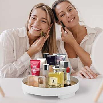 PETIARKIT Bathroom Tray 9" Vanity Organizer, Round Wood Serving Tray, Cosmetic Holder for Home Decor, Dresser, Countertop, Kitchen, Perfume, Candle, Lotion Display Cases (Small)