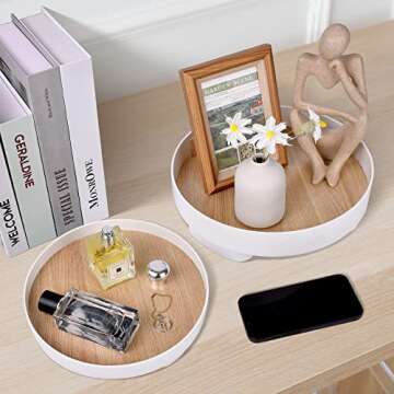 PETIARKIT Bathroom Tray 9" Vanity Organizer, Round Wood Serving Tray, Cosmetic Holder for Home Decor, Dresser, Countertop, Kitchen, Perfume, Candle, Lotion Display Cases (Small)