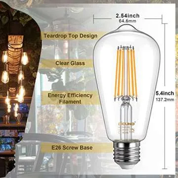 DiCUNO ST64 Edison LED Bulb 60W Equivalent, 6W, Warm White 2700K, Dimmable Vintage LED Light Bulbs, 700LM E26 Medium Base with Clear Glass for Dining Room, Kitchen Lighting,Pack of 10