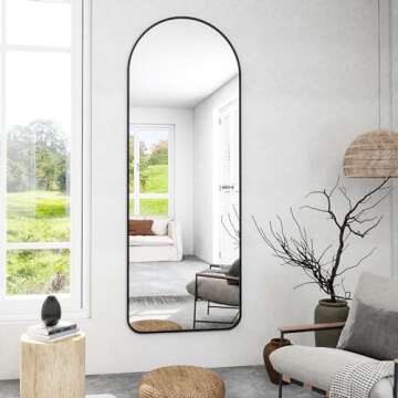OGCAU Full Length Mirror, Arched Floor Mirror Full Length, 65"x22" Arch-Top Freestanding Body Mirror, Rounded Coner Large Wall Mirror with Aluminum Alloy Frame, Hanging or Leaning for Bedroom (Black)