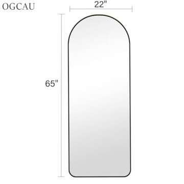 OGCAU Full Length Mirror, Arched Floor Mirror Full Length, 65"x22" Arch-Top Freestanding Body Mirror, Rounded Coner Large Wall Mirror with Aluminum Alloy Frame, Hanging or Leaning for Bedroom (Black)