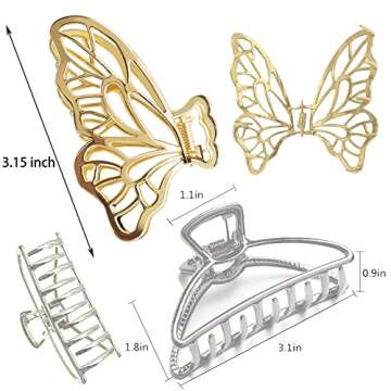 6 Packs Large Metal Hair Claw Clips, Butterfly Lady Thick Hair Catch Barrette, Non-slip Hair Jaw Cla...