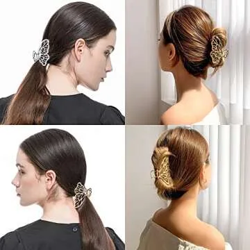 6 Packs Large Metal Hair Claw Clips, Butterfly Lady Thick Hair Catch Barrette, Non-slip Hair Jaw Clamp Clips Styling Fashion Accessories for Women Girls, Bright&Matte Gold&Silver
