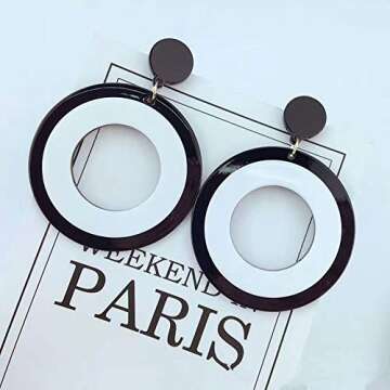 Fashion White Black Dangle Earrings Round Square Triangle Heart Shape Acrylic Simpleism Geometric Dr...