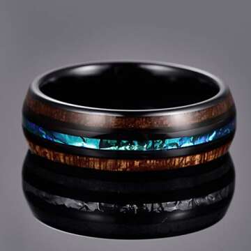 Vakki Mens Rings Tungsten Wedding Ring Koa Wood Inlay 8mm Black Tungsten Promise Bands Blue Center Size 8