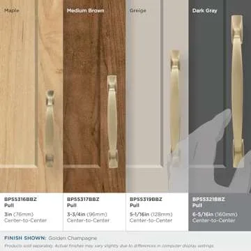 Amerock | Cabinet Pull | Golden Champagne | 6-5/16 inch (160 mm) Center to Center | Highland Ridge | 1 Pack | Drawer Pull | Drawer Handle | Cabinet Hardware