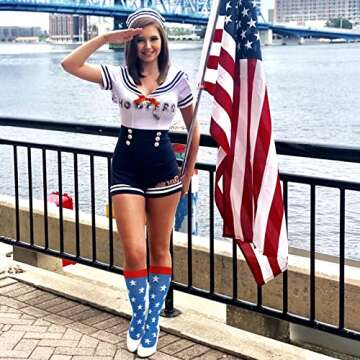 Junely American flag Compression Socks for Women 20-30 mmhg Knee High Patriotic Socks for Running Support Nurses Pregnancy Flying Sports Blue