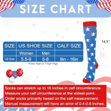 Junely American flag Compression Socks for Women 20-30 mmhg Knee High Patriotic Socks for Running Support Nurses Pregnancy Flying Sports Blue