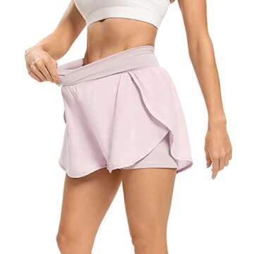 Quccefods Womens Cross Waist Workout Shorts with Pocket Quick-Dry Athletic Running Shorts Elastic High Waisted Shorts Pink