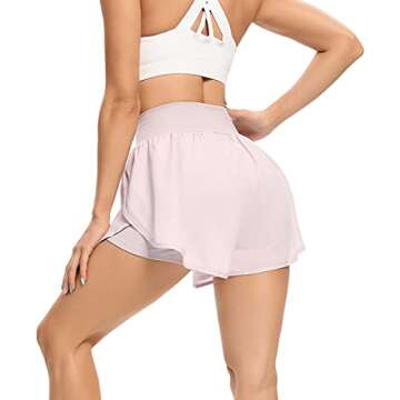 Quccefods Womens Cross Waist Workout Shorts with Pocket Quick-Dry Athletic Running Shorts Elastic High Waisted Shorts Pink