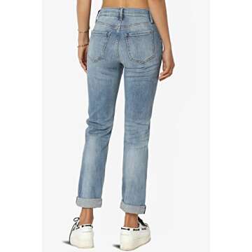 TheMogan Women's Distressed Destructed Washed Denim Mid Rise Relaxed Boyfriend Jeans Medium