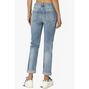 TheMogan Women's Distressed Destructed Washed Denim Mid Rise Relaxed Boyfriend Jeans Medium