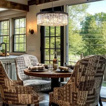 Wellmet Modern Crystal Chandelier for Dining Room, 6 Lights Black Farmhouse Crystal Pendant Light, V...