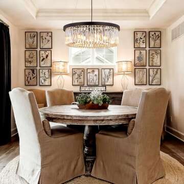 Wellmet Modern Crystal Chandelier for Dining Room, 6 Lights Black Farmhouse Crystal Pendant Light, Vintage Ceiling Lighting Fixture for Kitchen Island, Living Room, Bedroom, Hallway, Foyer, W-21.65”