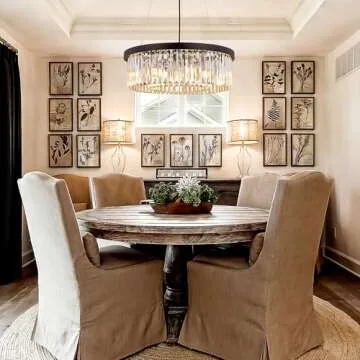 Wellmet Modern Crystal Chandelier for Dining Room, 6 Lights Black Farmhouse Crystal Pendant Light, Vintage Ceiling Lighting Fixture for Kitchen Island, Living Room, Bedroom, Hallway, Foyer, W-21.65”