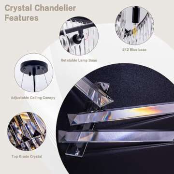 Wellmet Modern Crystal Chandelier for Dining Room, 6 Lights Black Farmhouse Crystal Pendant Light, Vintage Ceiling Lighting Fixture for Kitchen Island, Living Room, Bedroom, Hallway, Foyer, W-21.65”