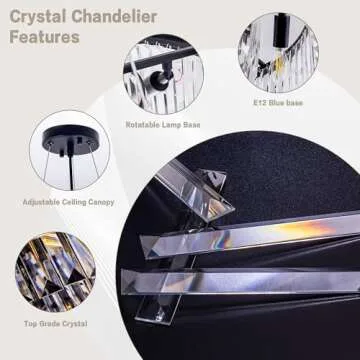 Wellmet Modern Crystal Chandelier for Dining Room, 6 Lights Black Farmhouse Crystal Pendant Light, Vintage Ceiling Lighting Fixture for Kitchen Island, Living Room, Bedroom, Hallway, Foyer, W-21.65”