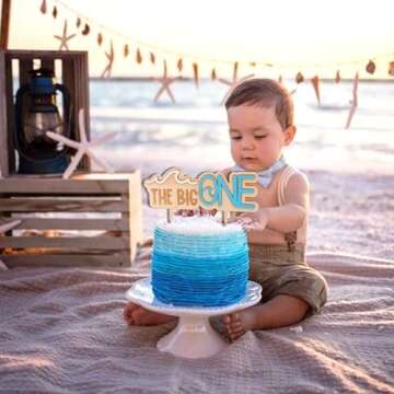 MUWEOL The Big One Wooden Cake Topper - Wave Theme First/1st Birthday Party Decoration,Surf Boy Party Decor，Smash Cake Photo Props (wave topper)